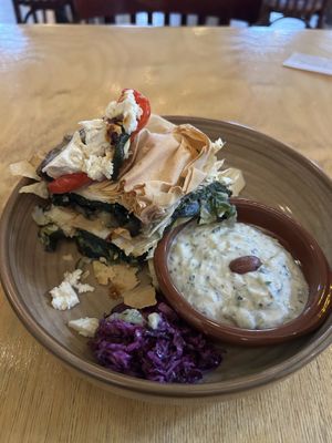 Spanakopita met groenten, feta & tsatsiki 15€  at Hagedis in The Hague