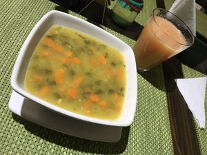 Soup and juice. Part of the menu of the day.  at Rushi Comida Sana in Manizales
