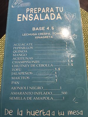 Menu side two   at Rushi Comida Sana in Manizales