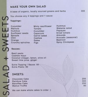 menu  at Shantaram Raw in Arambol
