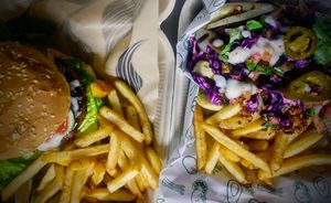 Smoked burger & hotdog at Rincon Veganx in Merida