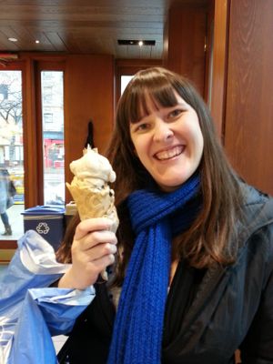 Vegan waffle cone with 3 scoops! at DF Mavens in New York City