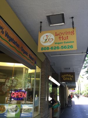 Sign outside restaurant at Loving Hut - Fort Street Mall in Honolulu