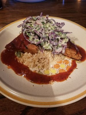 New BBQ seitan dish! Cauliflower rice and cabbage slaw at Sovereign in Plainfield