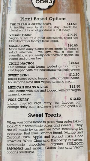 Vegan mains (they have more vegan options but this was the mains section of the menu at Cafe One 3 in Whitsunday