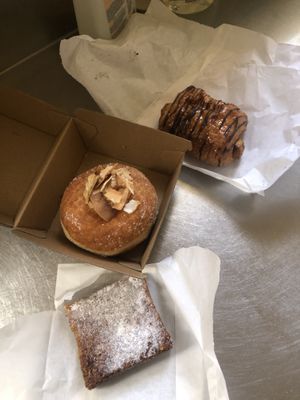 Muesli slice, caramel donut, and chocolate croissant  at Tart Bakery - Grey Lynn in Auckland