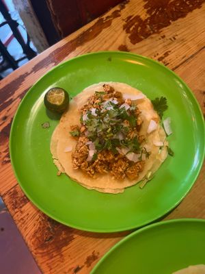 soyrizo with papas - vegan!!  at El Chupacabra in Makati