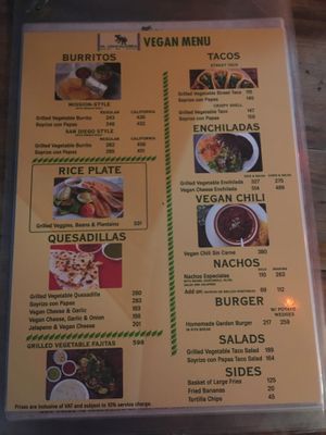 Separate vegan menu (Dec 2019) at El Chupacabra in Makati