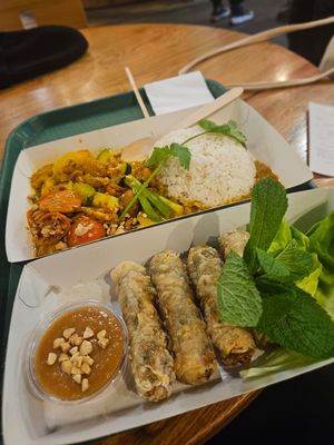 Tofu curry and veggie spring rolls at Pho in Leeds