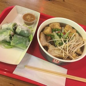 Tofu and mushroom pho with summer rolls  at Pho in Leeds