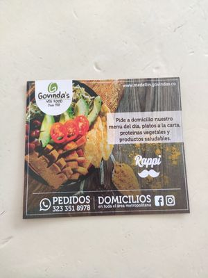Tarjeta de domicilio at Govinda's - Parque Berrio in Medellin