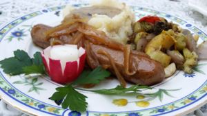 'Bangers' & Mash - on the DINNER MENU for FRIDAY NIGHTS - every Friday night from 6-9 pm at Muir's Tea Room in Sebastopol