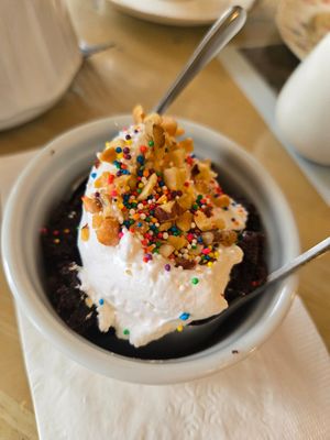 Brownie with coconut whipper cream at Muir's Tea Room in Sebastopol