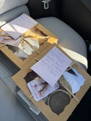 goodies nicely boxed with reheating instructions   at Muir's Tea Room in Sebastopol