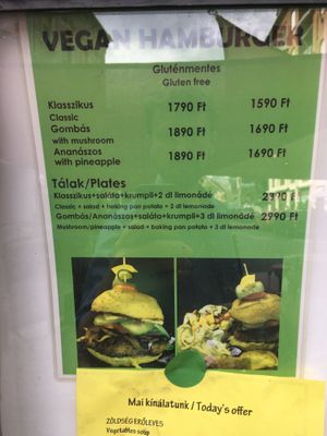 Vegan hamburger selection at Edeni Vegan in Budapest