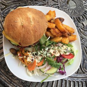 With mushroom at Edeni Vegan in Budapest