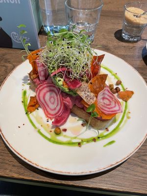 By contrast my houmous and avocado brunch £8!!!  at Edeni Vegan in Budapest