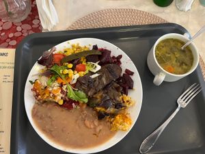 Plate with a mix of everything  at Edeni Vegan in Budapest