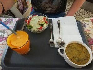 yummy soup and salad  at Edeni Vegan in Budapest