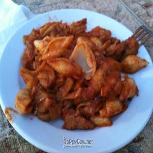 pasta with soya meat at Edeni Vegan in Budapest