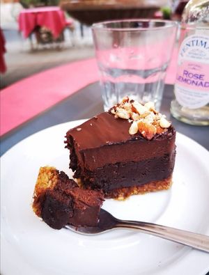 Chocolate cheesecake at Edeni Vegan in Budapest