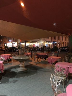 Outdoors seating area at Edeni Vegan in Budapest