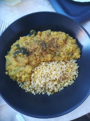 Dahl with Turkish rice at Edeni Vegan in Budapest