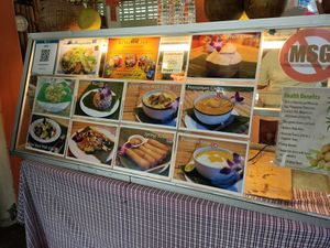 Stand with menu at Soul Organics in Koh Phangan