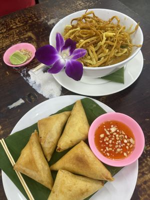Samosas and Khao soi   at Soul Organics in Koh Phangan