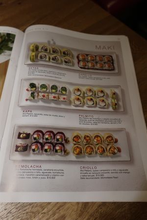 Vegetarian sushi page at WOK- Parque de la 93 in Bogota