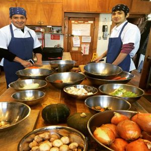 Kitchen crew working hard! at Kushi Institute in Becket