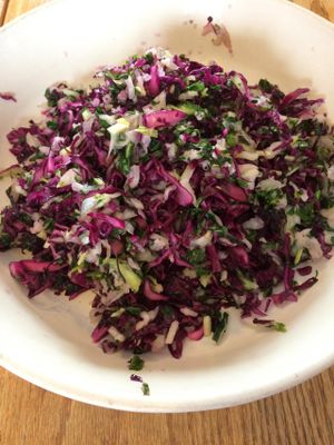 Pressed cabbage salad.  at Kushi Institute in Becket
