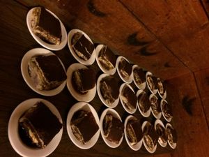 Dark photo, but delicious vegan Tiramisu! at Kushi Institute in Becket