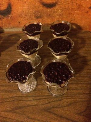 Dessert topped with blueberries or peaches! at Kushi Institute in Becket