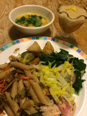 Dinner with soup and dessert! at Kushi Institute in Becket