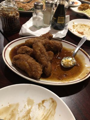 mandarin sauce fritters  at Teapot Vegetarian House in Redmond