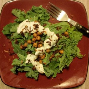 Kale Caesar salad with tofu sauce, chickpea croutons and coconut bacon bits at Belly Full Of Veggies in Dartmouth