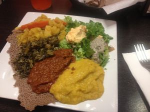 Veggie plate at Tadu Ethiopian Kitchen in San Francisco