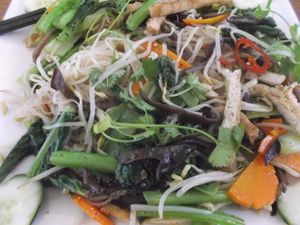 Salad, rice noodles, carrot and spices at Tam Thien in Qui Nhon