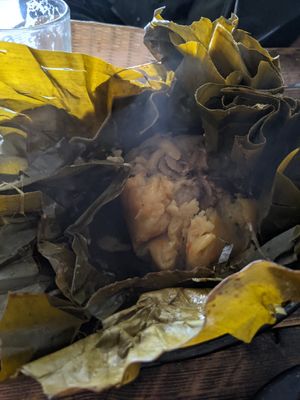 Vegan tamal at Nativa in Bogota