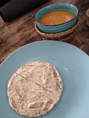 Arepa with cashew cheese at Nativa in Bogota