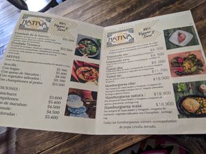 Menu at Nativa in Bogota