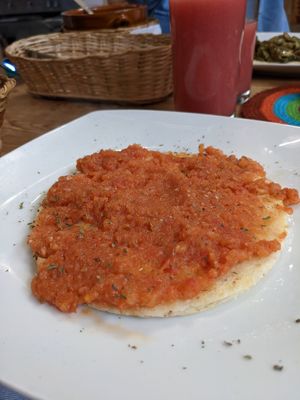Arepa with tomate and onion at Nativa in Bogota