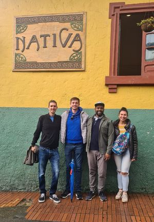 Friends after our Bogota walking tour getting some delicious food!  at Nativa in Bogota