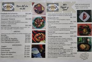 Main menu at Nativa in Bogota