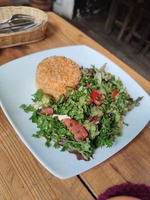 Salad and rice at Nativa in Bogota