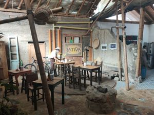 Back outdoor, undercover seating area at Nativa in Bogota