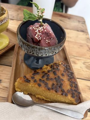 Blackbeery ice-cream with Maracuja cake  at Nativa in Bogota