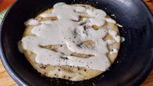 Arepa with cashew cheese at Nativa in Bogota