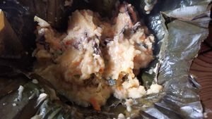 Tamale (the photo doesn't do it justice)  at Nativa in Bogota